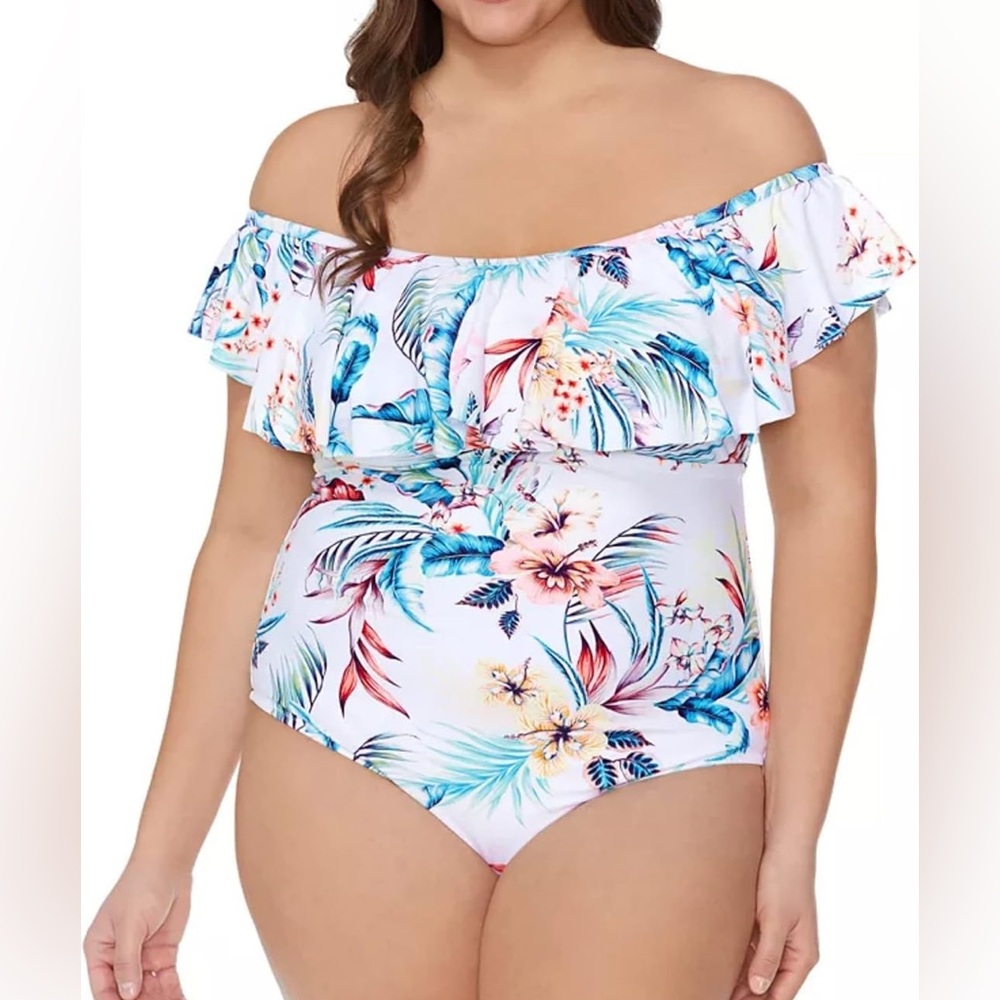 Raisins Curve Floral Off-Shoulder with removable straps one piece Swimsuit
